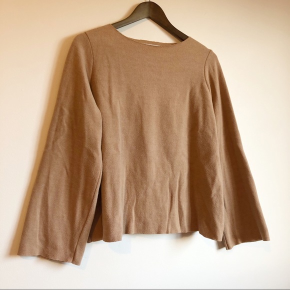 ZARA Trafaluc Soft Bell Sleeve Sweater Tan - Picture 3 of 14